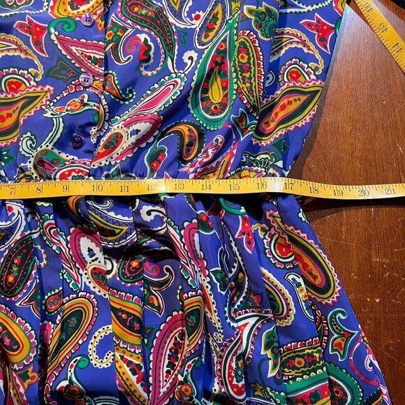 Vintage Schrader Long Sleeve Pleated Midi Dress Womens 14 Paisley Secretary 70s - Picture 13 of 16